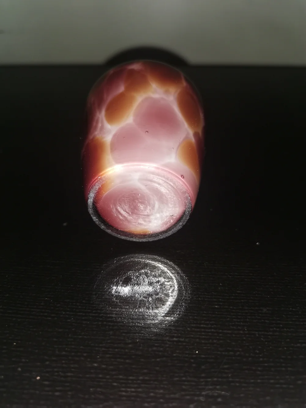 Hand Blown Art Glass Spatter Vase Burgundy Purple Amber W/Bulbous Body 3.5